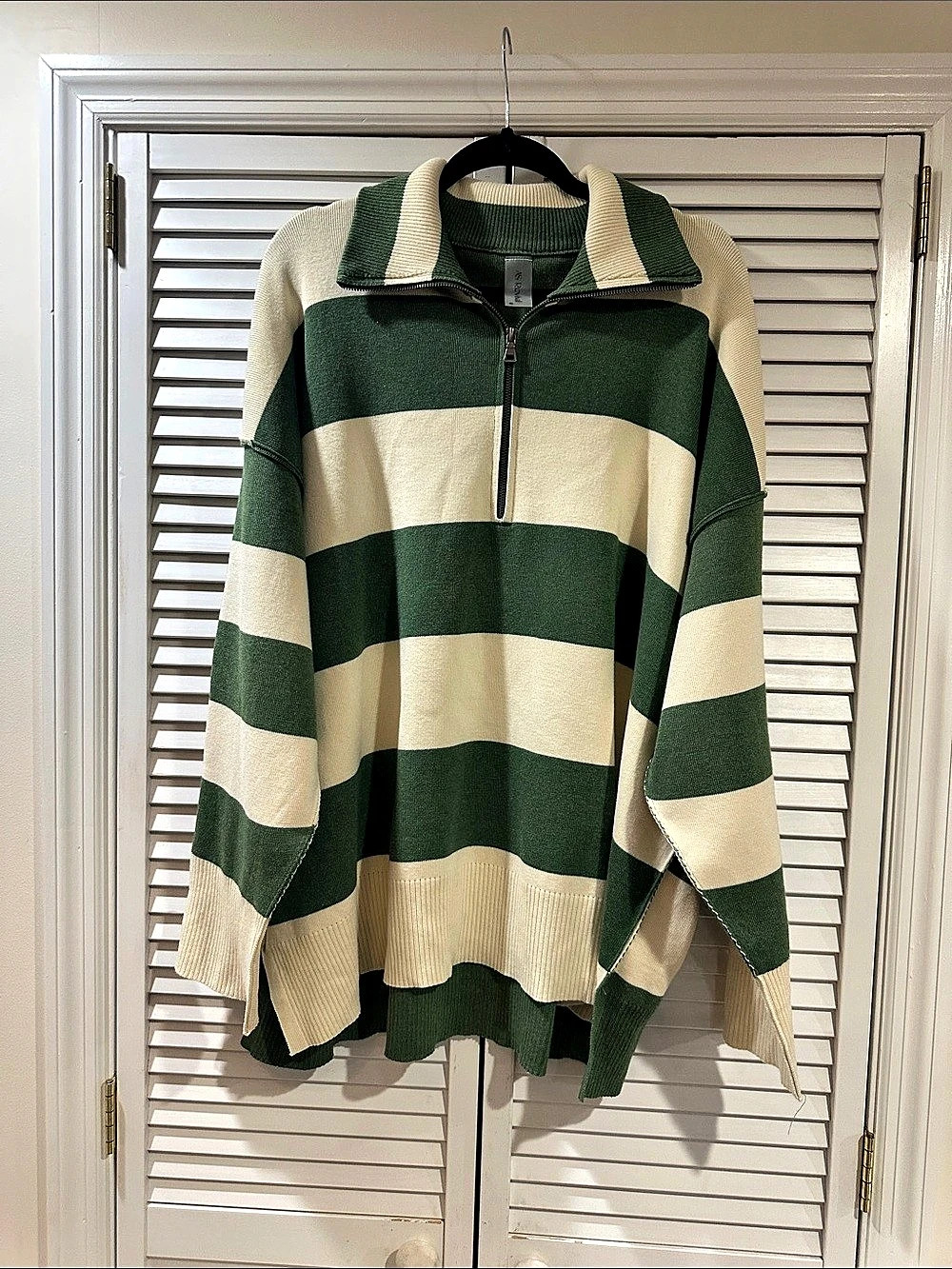 ReVival Striped Quarter-Zip Sweater Green Cream XL